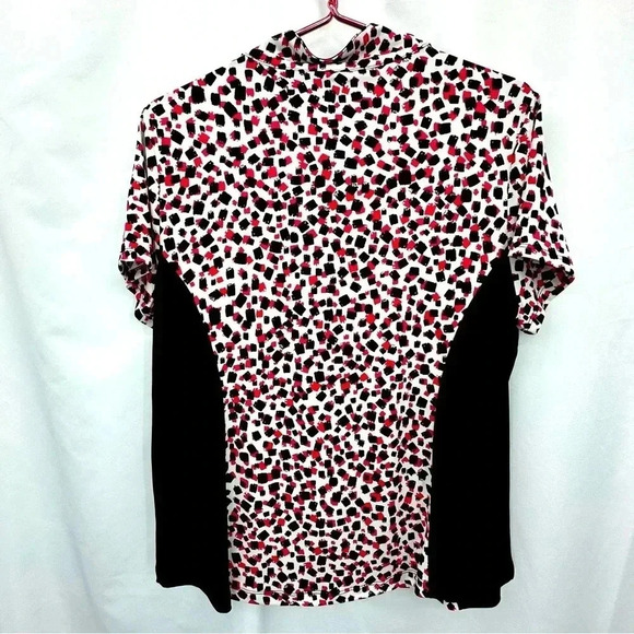 Weekends by Chico’s Woman’s Top 2 Large Black White Pink Zip Up Short Sleeve - Picture 4 of 11